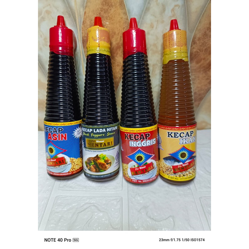 Kecap asin , kecap lada hitam , kecap Inggris dan kecap ikan cap sinar mentari