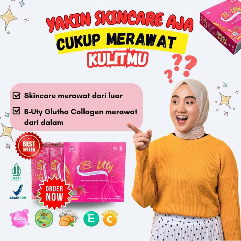 

B-Uty Glutha Collagen, minuman serbuk rasa Strawberry 1 box (isi 10 Sachet)