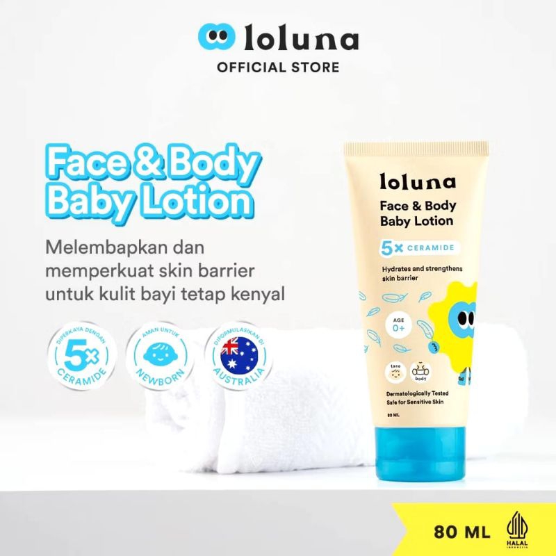 LOLUNA FACE & BODY BABY LOTION | LOTION KRIM MUKA DAN BADAN BAYI DAN ANAK | KRIM UNTUK NEWBORN