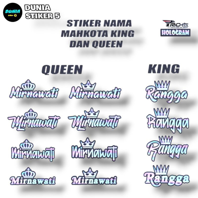 

Stiker Sticker nama mahkota hologram king dan queen