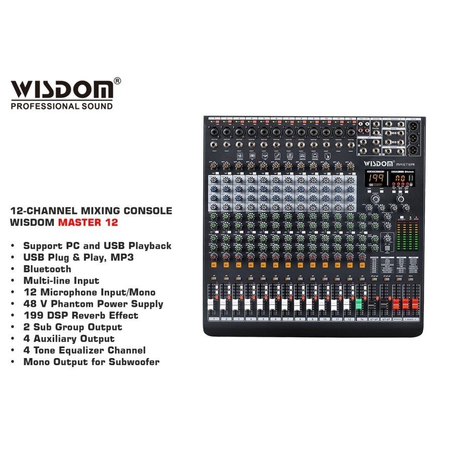 Mixer Audio Wisdom MASTER 12 / MASTER12 dengan Bluetooth Dan Vocal Effect