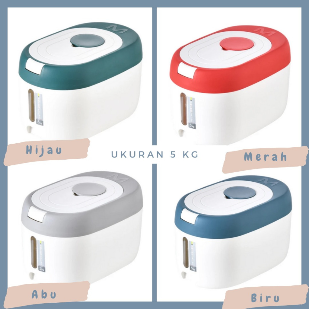Dispenser Beras 5 Kg Tempat Beras Plastik Dispenser Beras Bulat