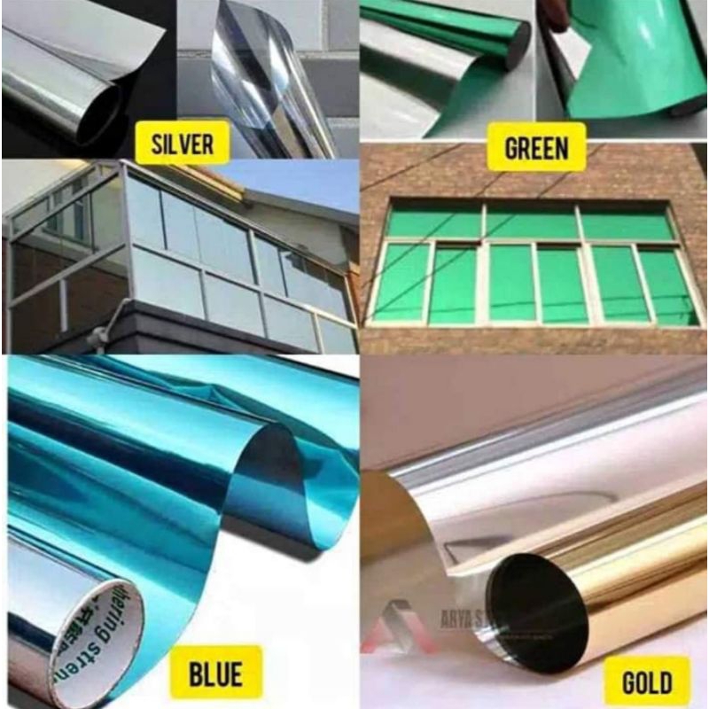 stiker kaca, kaca film one way motif blue sliver