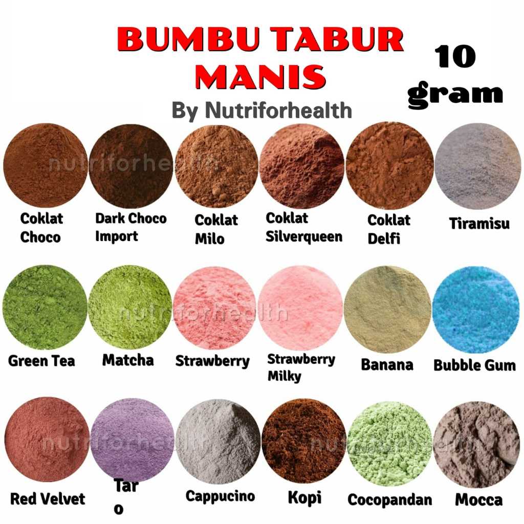 

(SAMPLE 10GR) BUMBU TABUR MANIS COKLAT CHOCO MATCHA GREEN TEA TARO STRAWBERRYBUBBLE GUM CARAMEL COTTON CANDY RED VELVET THAI TEA