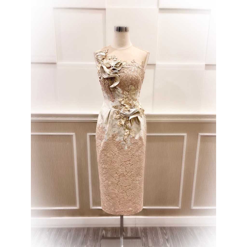 Gold dress with beading & crystal/dress pendek gold
