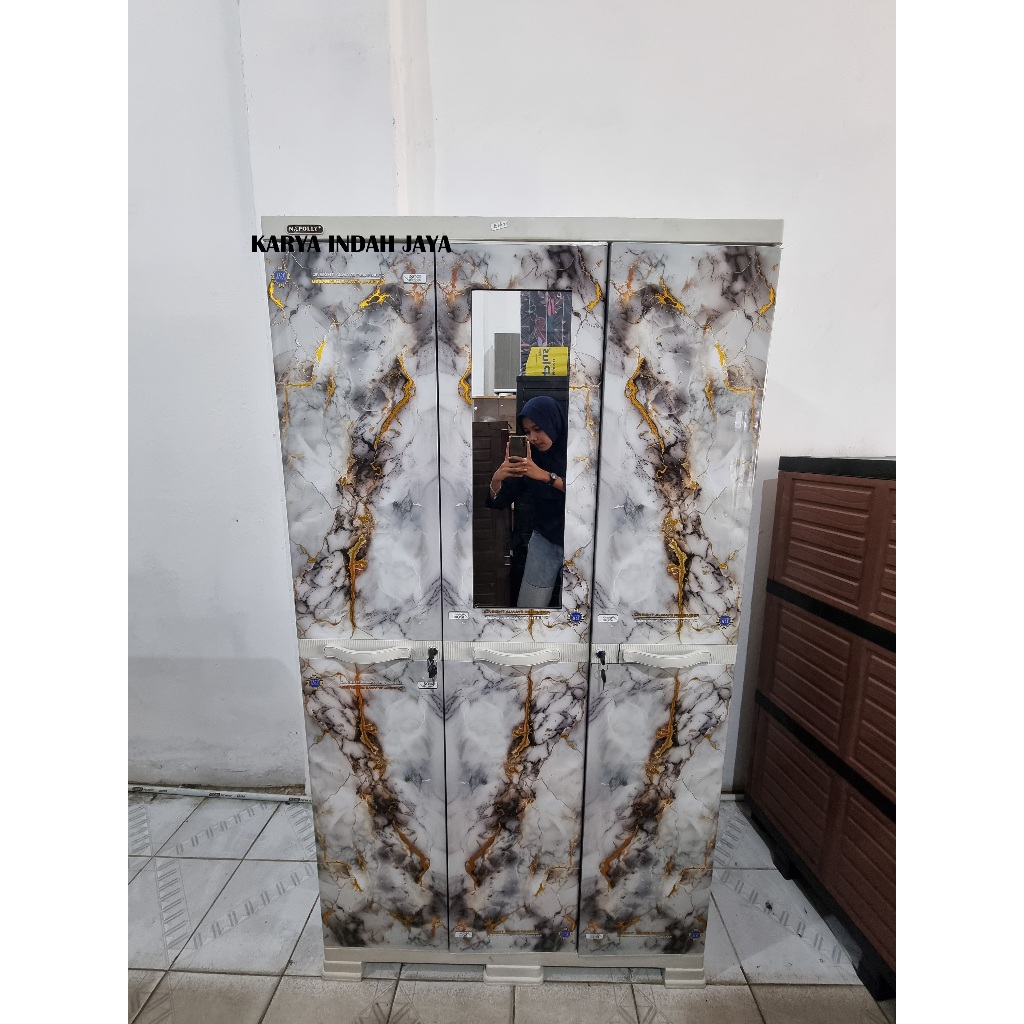 NAPOLLY Lemari Plastik Marmer 6 Pintu