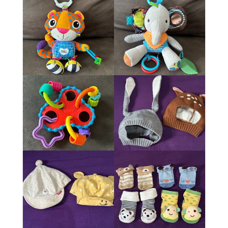 preloved mainan anak boneka anak rattle playgro skiphop lamaze kaos kaki topi bayi