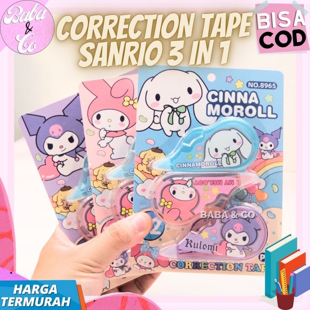 

CORRECTION TAPE 3 IN 1 SANRIO TIP EX KERING SANRIO 1 SET 3pcs TIP X TAPE SANRIO LUCU UNIK MURAH PENGHAPUS PULPEN CAIR SANRIO