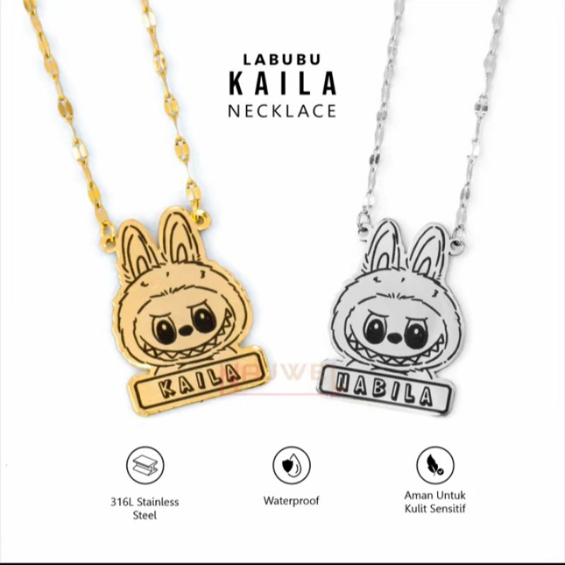 kalung model boneka labubu titanium lapis emas