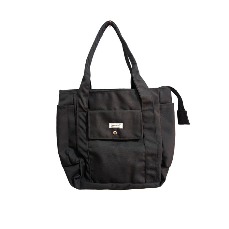 SANGGARA Tas Totebag Canvas/Kanvas Polos wanita warna Hitam