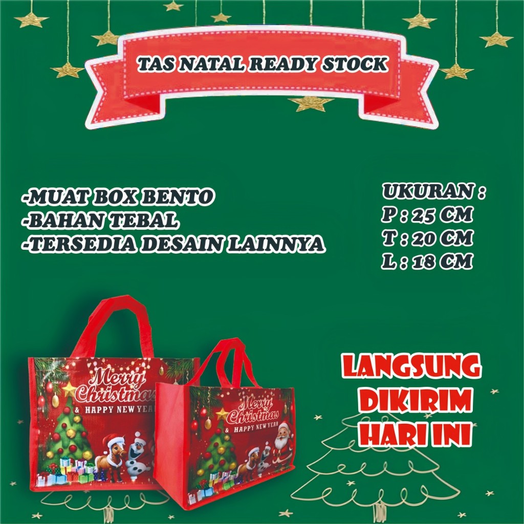 

TAS NATAL MUAT BENTO/TAS BINGKISAN NATAL/TAS NATAL/TAS SPUNBON NATAL/GOODIE BAG NATAL/TAS READY STOK NATAL/TAS