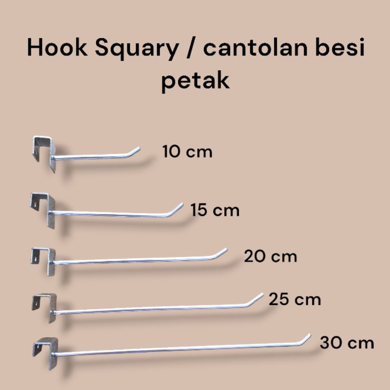 Hook Squary / cantolan besi petak panjang 10 - 30 cm