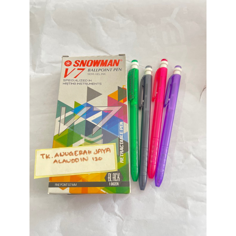 

[ 1 BIJI / PC ] PULPEN SNOWMAN V7 HITAM 0.7 MM , BOLPEN SNOWMAN V7 0.7 MM