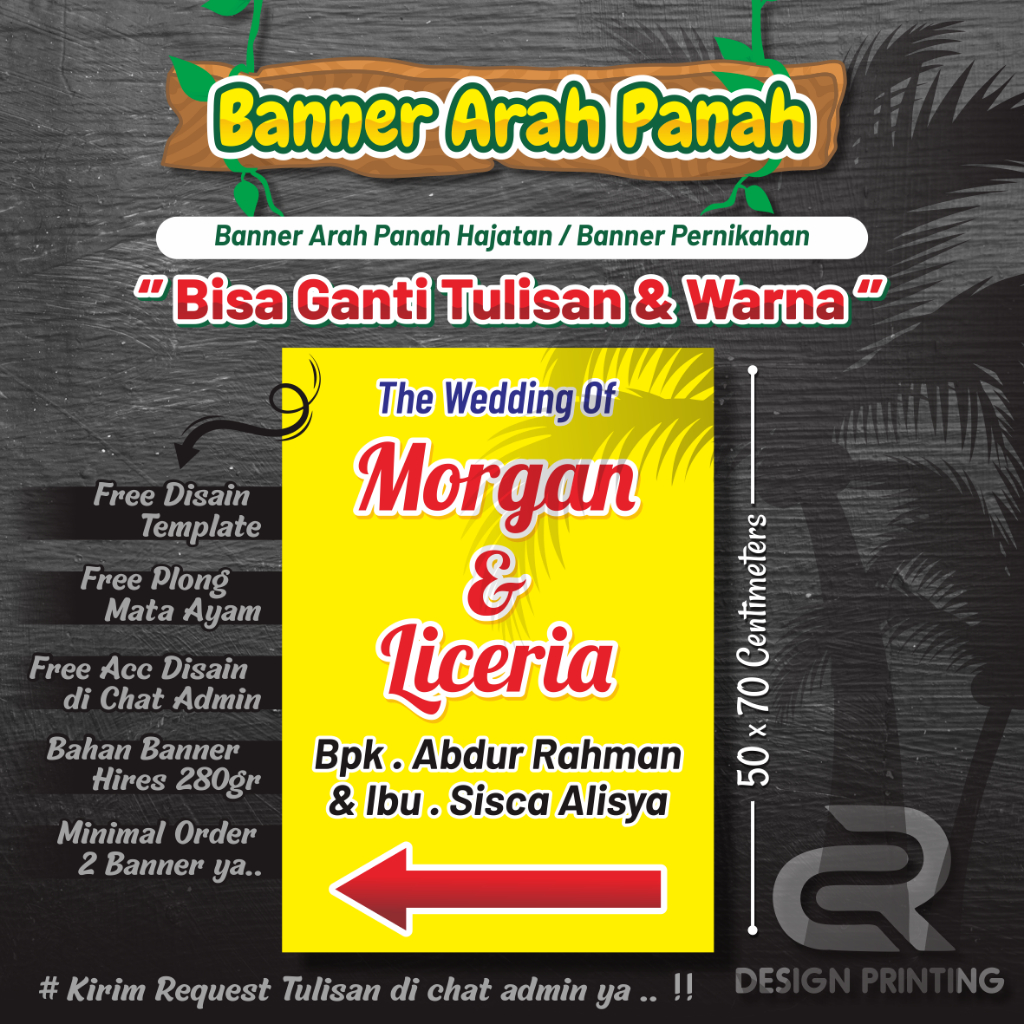 Banner Penunjuk Arah Panah Hajatan "70 x 50cm" bisa untuk ( Wedding // Khitan // Engagement )