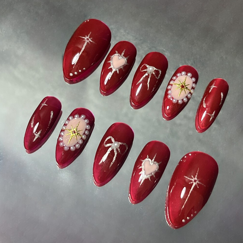 [LUXELOOM] Red Maroon Chrome - Press on Nails | Kuku Palsu | Handmade 3D Fake Nails