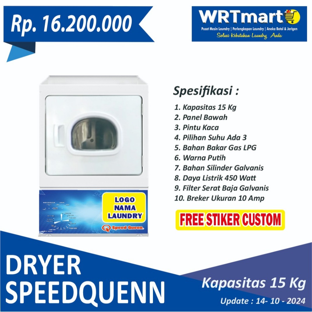 Dryer Speedqueen Pintu Kaca 15 Kg / Dryer Laundry / Pengering Pakaian Laundry / Pengering Pakaian