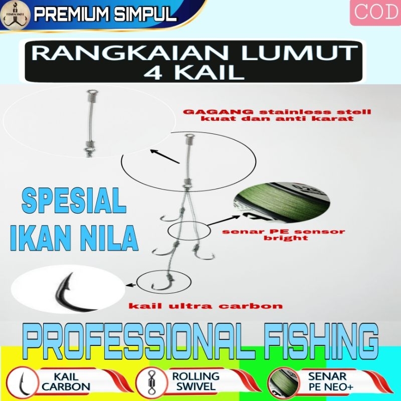 Rangkaian LUMUT 4 Mata Kail untuk ikan NILA