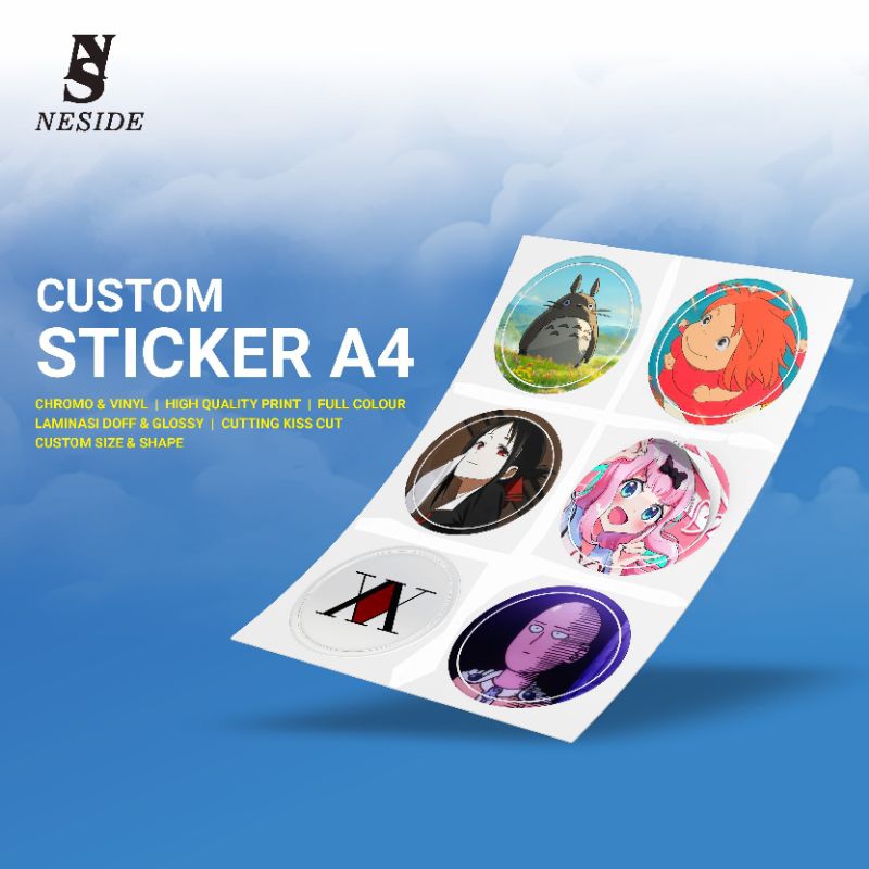 Sticker Custom A4 Laminasi Cutting Setengah Putus