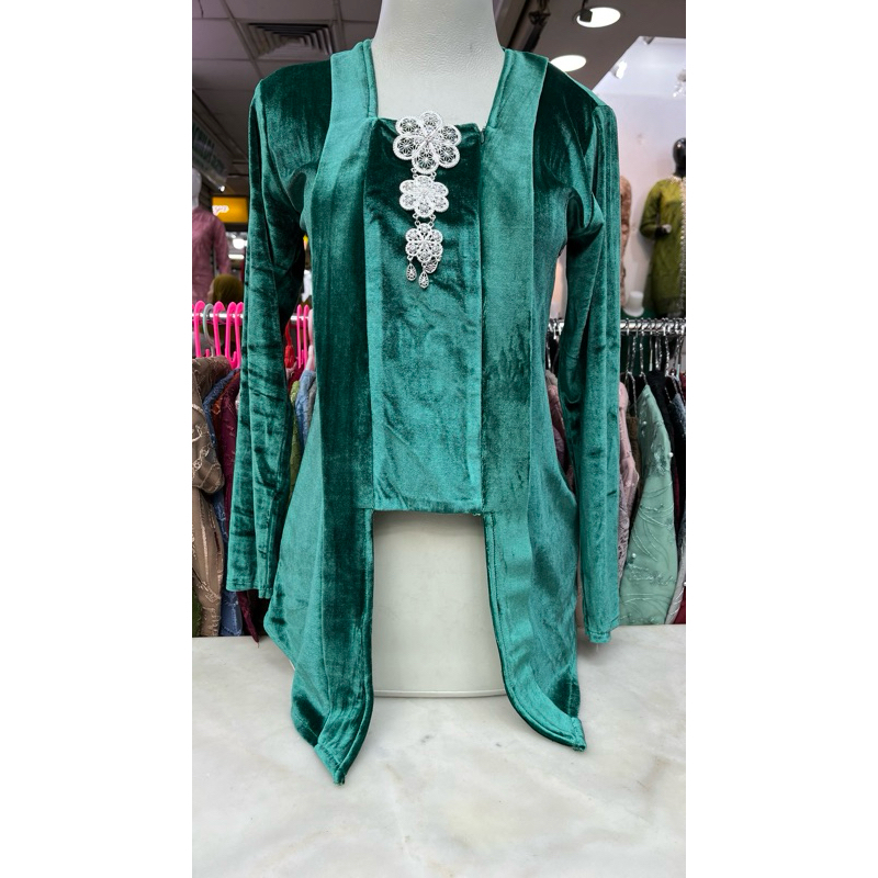 atasan kutu baru bludru Hijau Botol