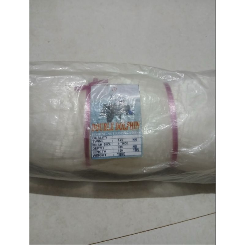 Jaring ikan atau bahan jala ukuran 1 inci senar 0.25 -100×100 yoko merk double dolpin produk Thailan