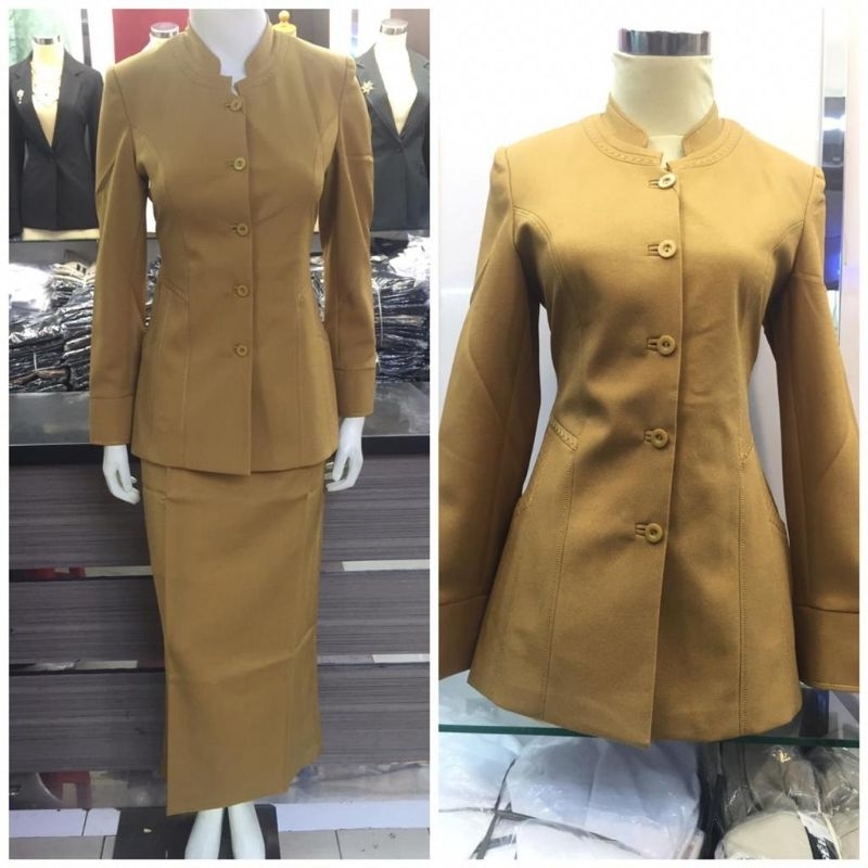 Baju Seragam PNS Wanita Khaki Terang Pemda Muda Setelan Celana dan Rok Span Panjang