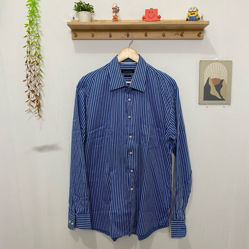 kemeja panjang pria zara man original size 17 setara XXL jumbo garis garis