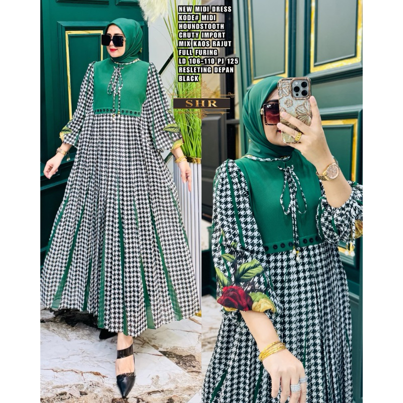“ BY SHR ORI NEW “ READY MIDI DRESS HOUNDSTOOD KURA-KURA RAJUT CERUTY BY SHR ORI VIRAL