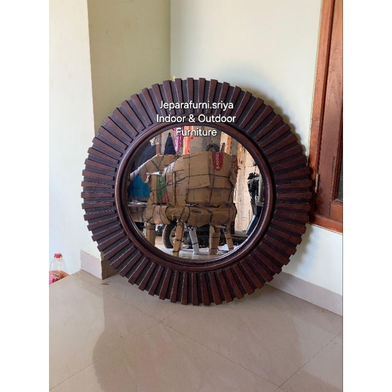 Cermin Bulat Jati Jepara I Hiasan Dinding Kayu Jati