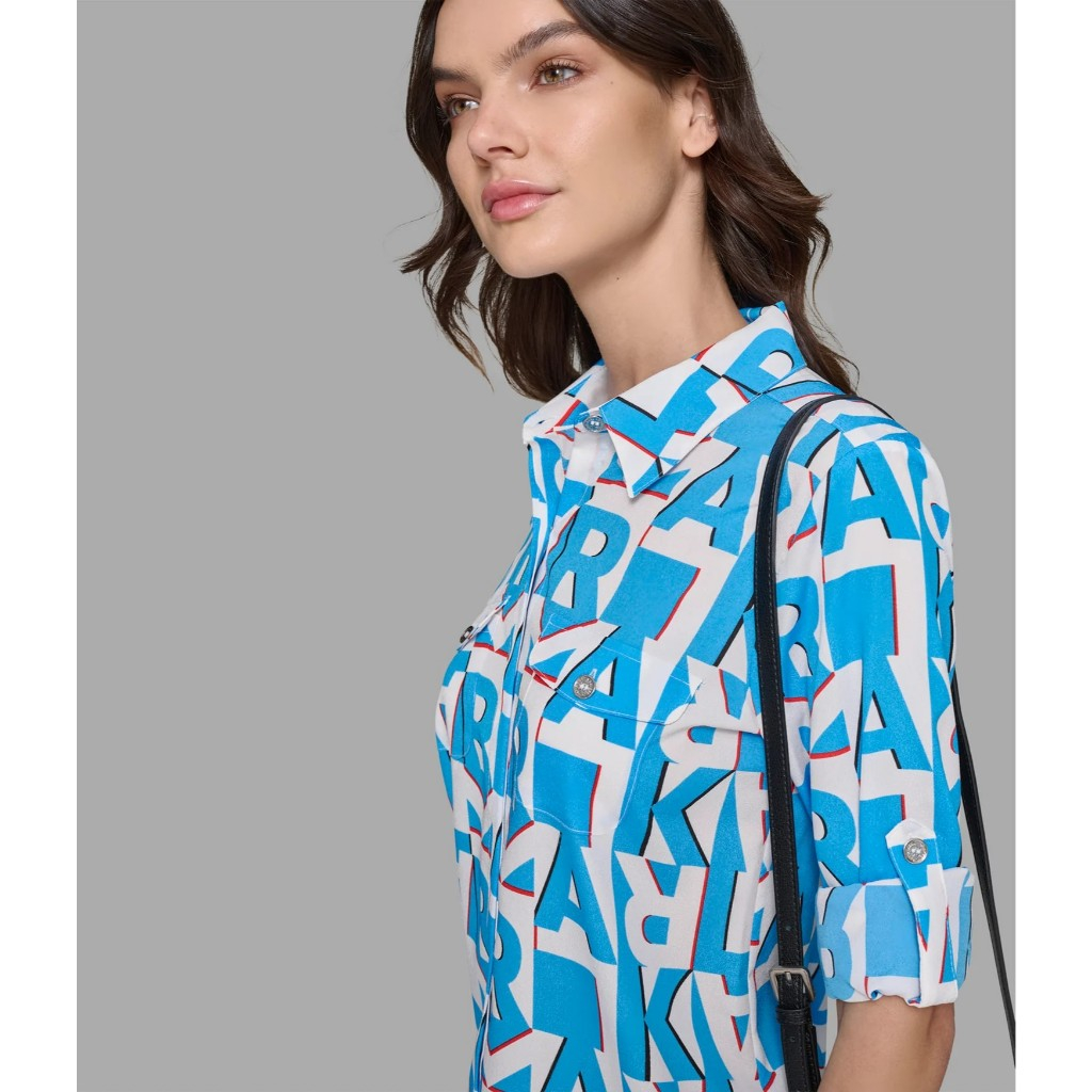 karl lagerfeld kemeja wanita OF 114 original white + blue printing