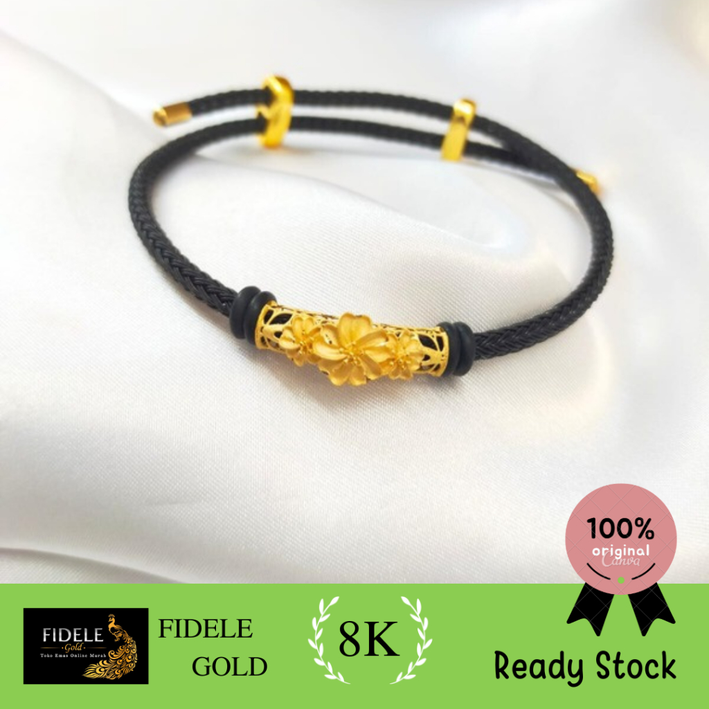 Gelang charm bunga fashion pipa pendek emas kuning 375