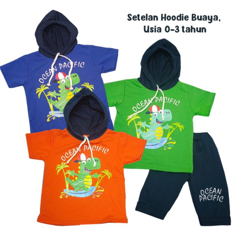 Setelan Hoodie "Ocean Pacific" Lengan Pendek + Jogger Bayi Usia 3-18 bulan  - Yuki Kidswear