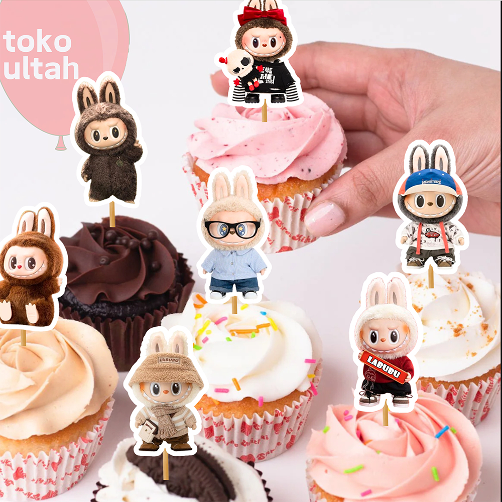 Topper Cupcake Labubu Isi 10pcs untuk Hiasan Kue Ulang Tahun (Birthday Cake)