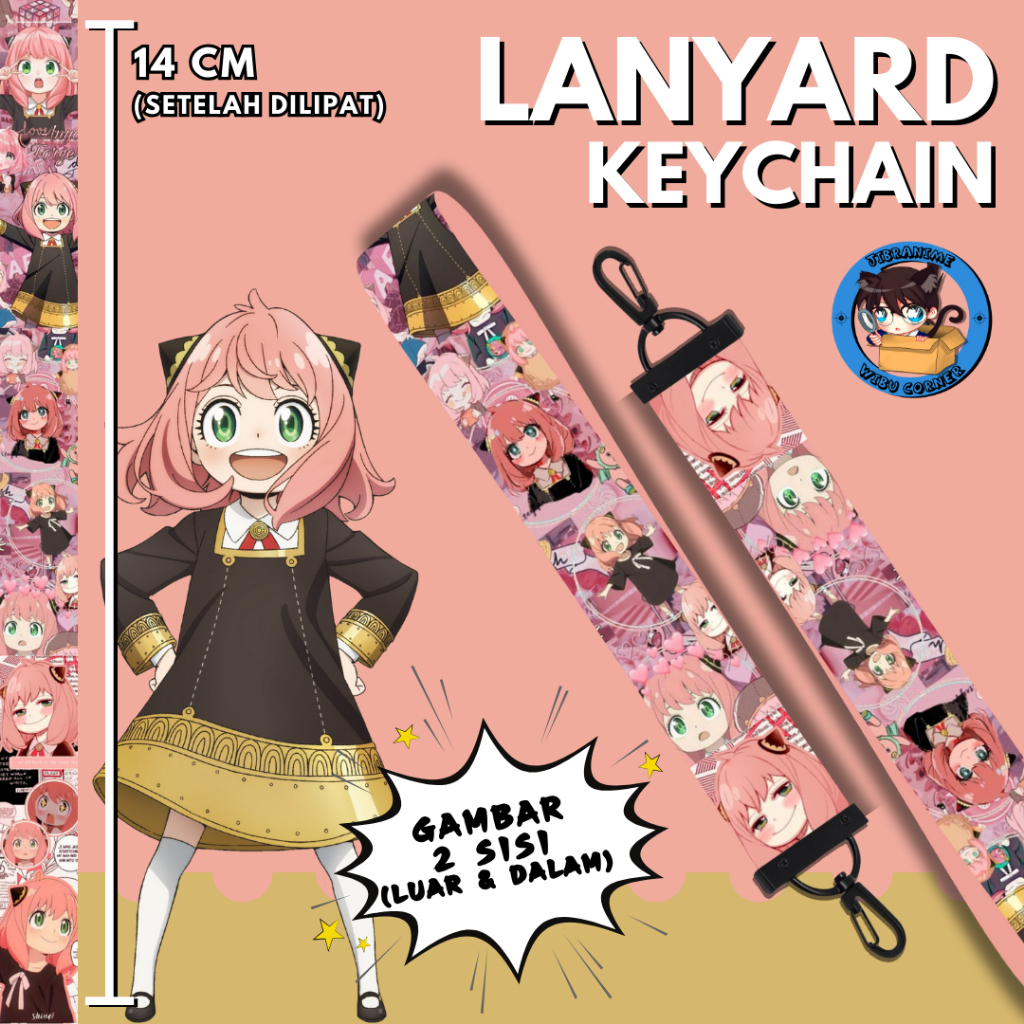 

Lanyard Strap Anime 2 Sisi / Anya Spy X Family Versi 2 / Lanyard Custom Suka Suka / Gantungan kunci layard keychain