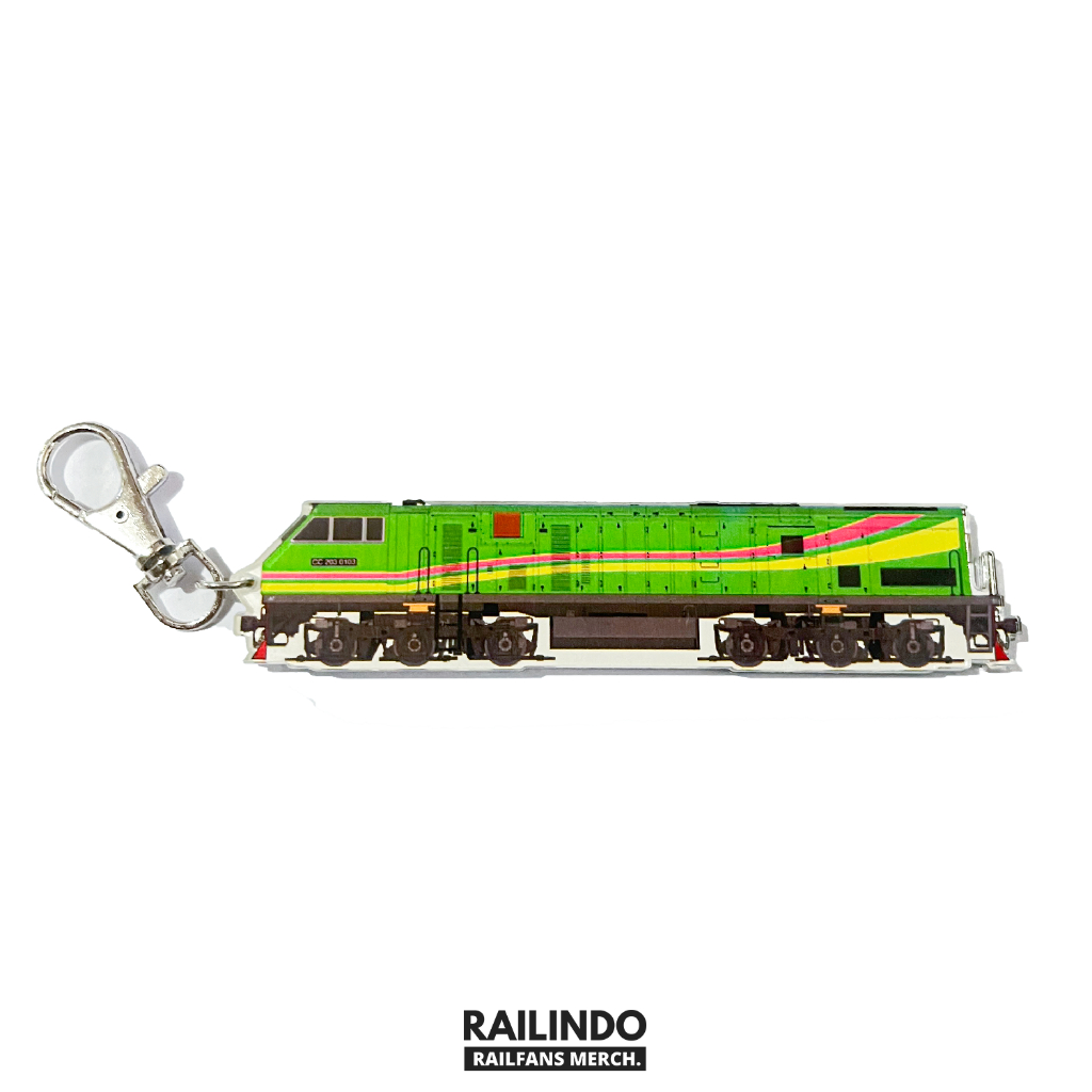 Railindo - Gantungan Kunci Lokomotif Kereta Api Seri CC203 PT Tel Hijau Livery Side View (Panjang)