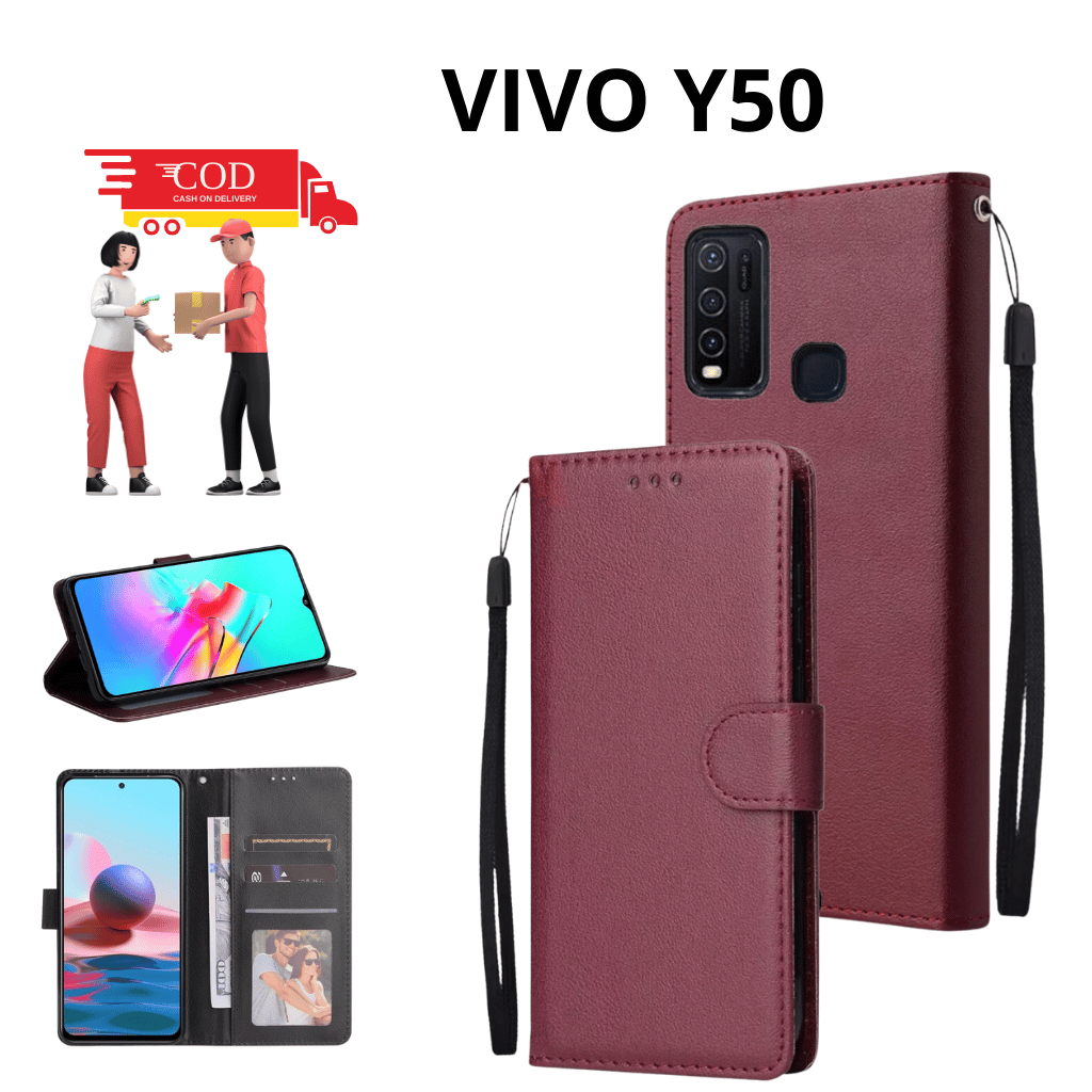 CASE VIVO Y50 FLIP COVER LEATHER CASE FLIP CASE WALLET CASING DOMPET CASING HP SILIKON