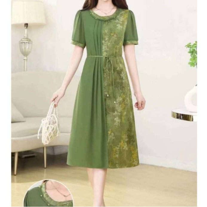 Emma.Butik E00221 Midi Dress Wanita Siffon Formal Casual Gereja Gaun Mewah Pesta Kondangan Lengan Pa