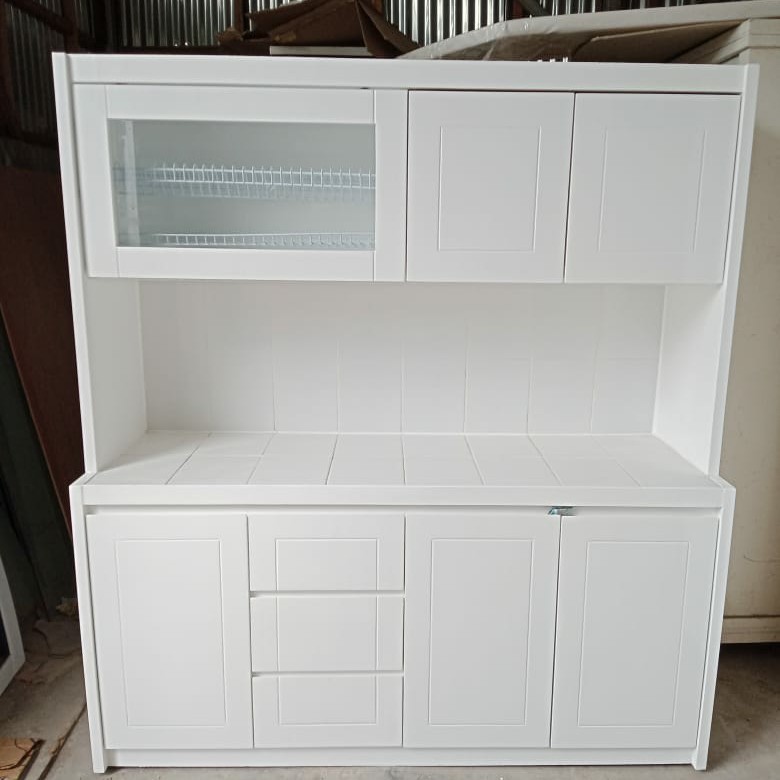 Lemari Sayur/Rak Dapur 4 Pintu Modern Minimalis HNS White