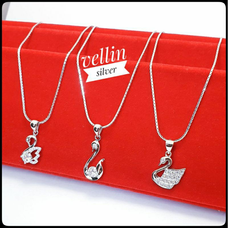 Kalung Perak Italy santa & Liontin Angsa Silver 925 Lapis Emas Putih - Kalung Liontin Perak 925 Anti