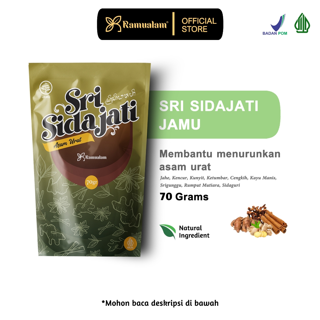 

Ramualam Sri Sidajati 70 Gram - Untuk Asam Urat Minuman Herbal Kesehatan Asam Urat Nyeri Sendi Rematik