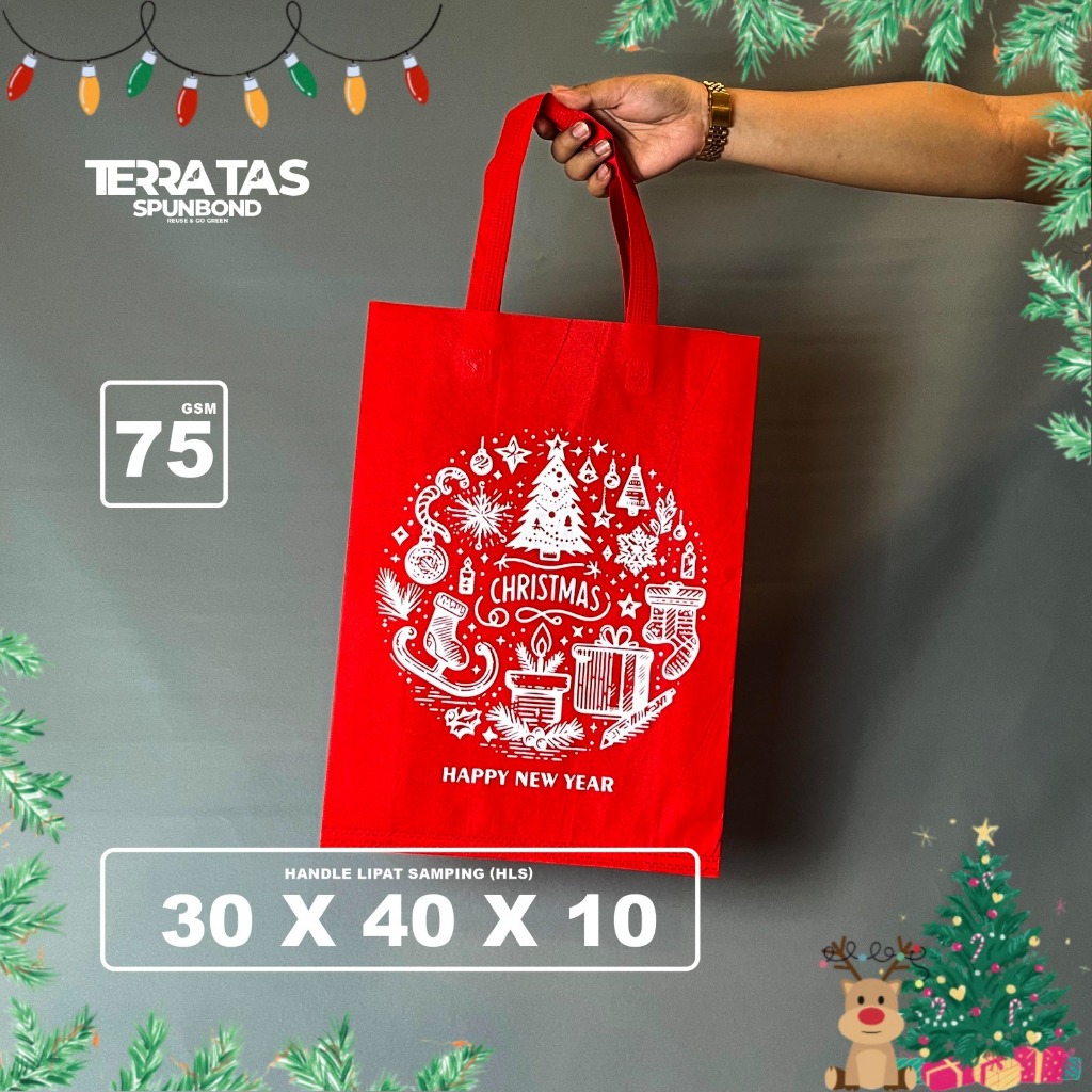 

Special Edition Christmas Natal Goodie Bag Tas Kain Handle Lipat Samping