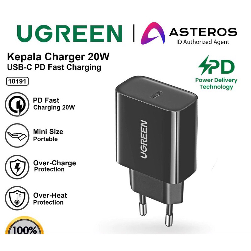 UGREEN ADAPTOR KEPALA CHARGER IPHONE 11 12 13 14 15 Type C PD Fast Charging
