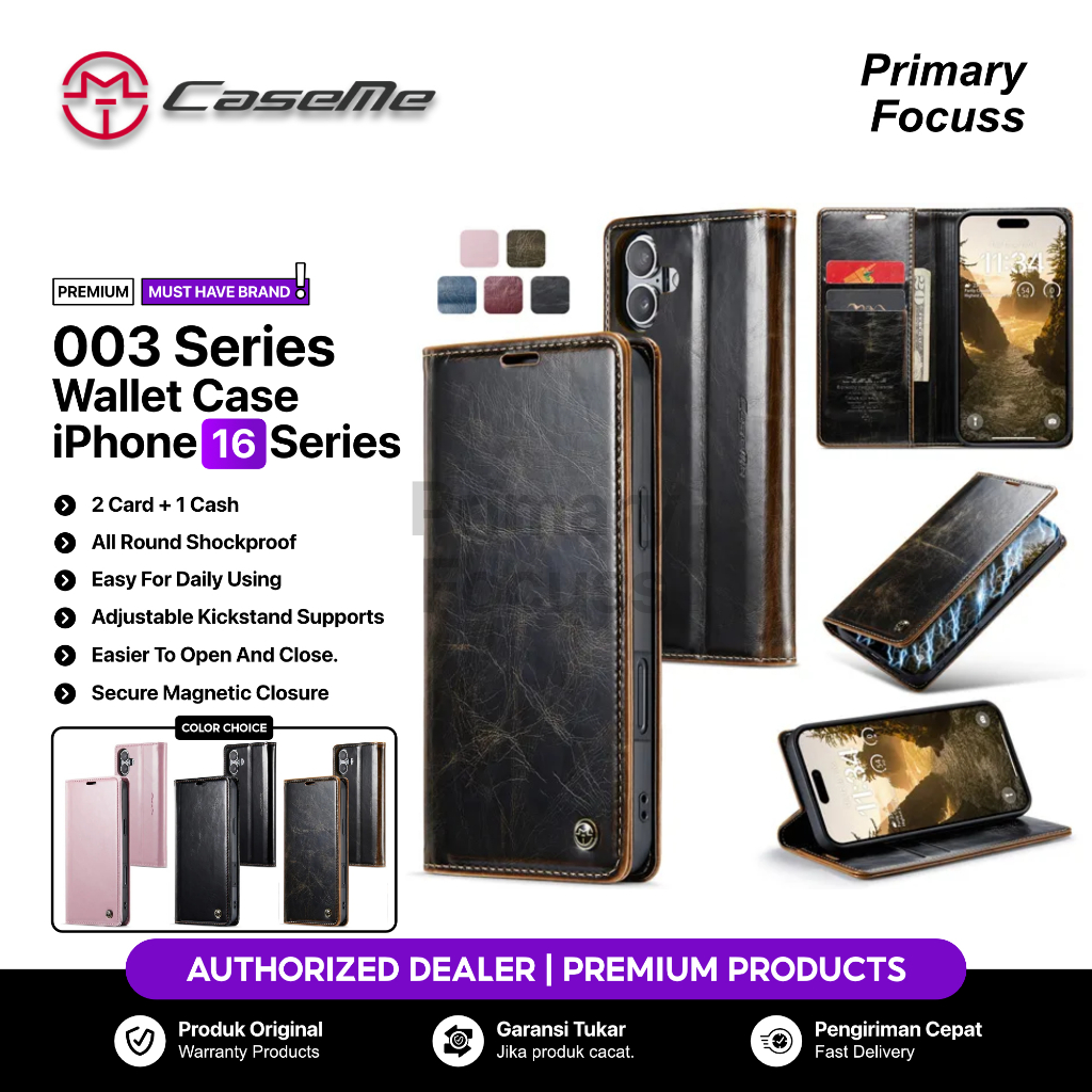 CASEME Case iPhone 16 Pro Max 16 Pro CASEME 003 Soft PU Leather Flip Wallet Case with 2 Card Slots S