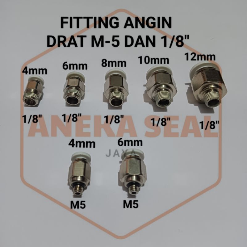 Fitting Angin PC Drat M5 inci  1/8 inci Fitting Pneumatik
