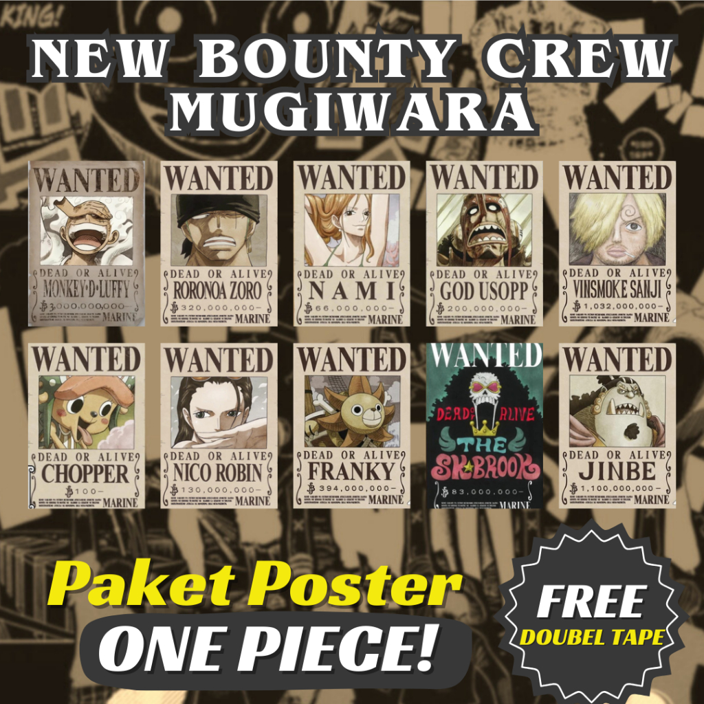 Poster Bounty One Piece Update Terbaru Kru Mugiwara Ukuran A4