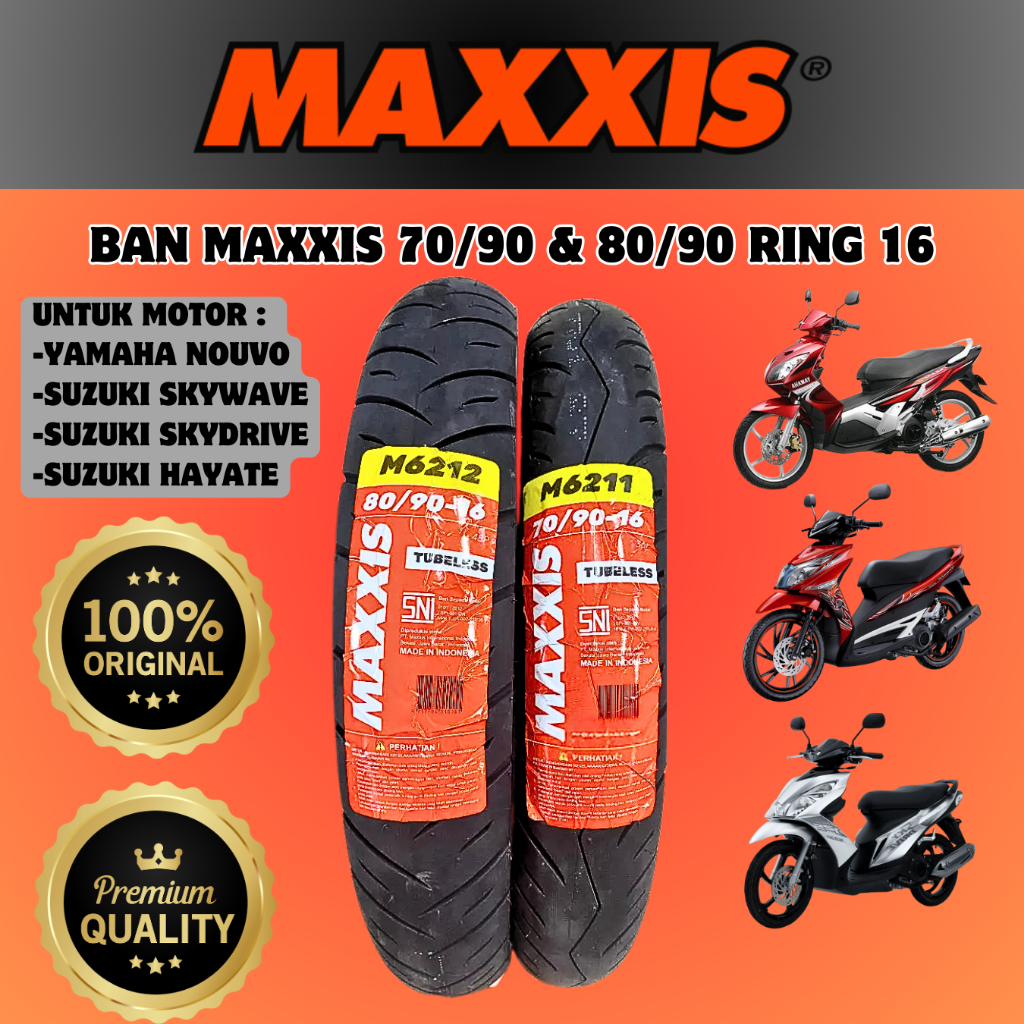 Paket Ban 1 Set Motor Nouvo Skydrive Skywave Hayate Maxxis ( 70/90 16 & 80/90 16 ) ORIGINAL Tubeless