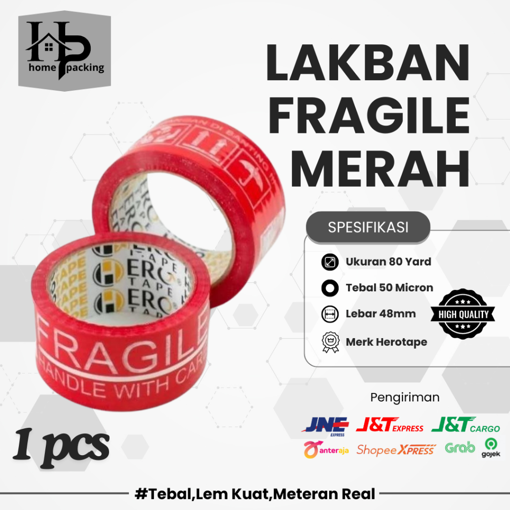 

LAKBAN HERO TAPE FRAGILE UNBOXING MERAH 80 YARD ECONOMIS 45MM 1PCS