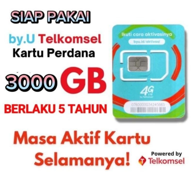 Kartu By.U Full Unlimited Tanpa Batas Kuota 3000,GB Selama 5 Tahun Internet Sepuasnya Tanpa isi Kuot