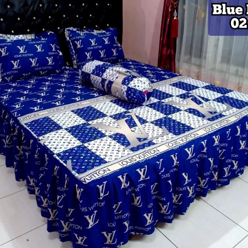 Promo banting Sprei Rumbai Lv biru KingQueenDoubleSingle Bahan katun Free 2 sarung bantal 2 sarung g