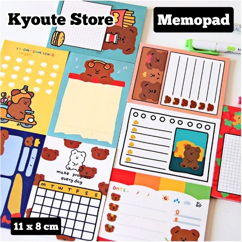 

50 Lembar Memo Pad Notes Cute Bear Beruang Lucu Buku Catatan Mini To Do List Planner Daily Study