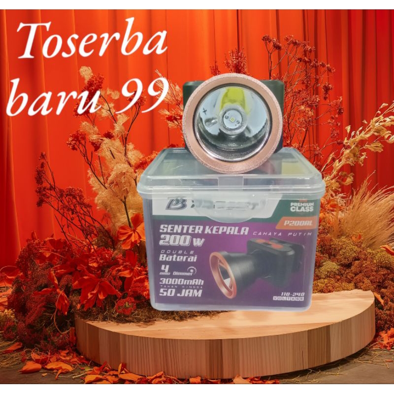 Senter Kepala 200 Watt Pro Best Double Baterai 3000 mah Tahan 50 Jam